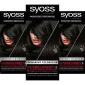 Syoss - 1-1 - Haarverf - Permanente Haarkleuring - Zwart - Grijsdekking - Voordeelverpakking - 3 stucks