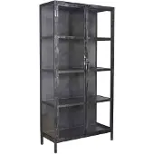 AnLi Style Vitrinekast Rift metal 2 deuren (Zwart, 90x190x40cm)