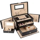 LifeGoods Sieradendoos XL - Juwelendoos - 20 Vakken - Zwart/Beige