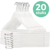 LifeGoods Kledinghangers - Met Broeklat - Hardhout - Wit - 20 Stuks