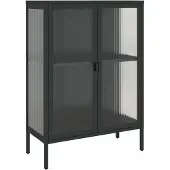 vidaXL Dressoir 75x35x105 cm glas en staal zwart