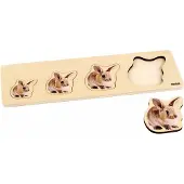 Nienhuis MONTESSORI Kinderpuzzel Konijnen - Kinderspeelgoed 2 jaar - Houten speelgoed - Houten puzzel - Educatief speelgoed - Houten dieren speelgoed - 37,5 x 12 cm - 4 stukjes - Vanaf 2 jaar