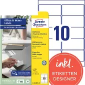 Avery Zweckform AVERY Universele etiketten afneembaar L4744REV-10 A4 Wit 9,6 x 32,7 x 5,08 cm 10 Vellen à 10 Etiketten