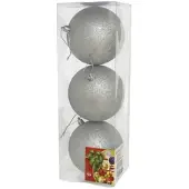 Gerimport Kerstballen - 3ST - zilver - glitter - plastic - 10cm - Kerstbal