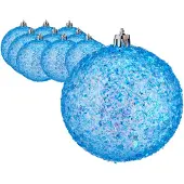 Krist+ Kerstballen - 12x st - blauw glitter - kunststof - 8 cm - Kerstbal