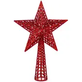 Gerimport Kunststof kerstboom ster piek rood 36 cm - Kerstpieken - kerstboompieken