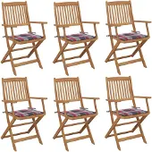 vidaXL Tuinstoelen 6 st inklapbaar met kussens massief acaciahout