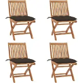vidaXL Tuinstoelen 4 st inklapbaar met kussens massief teakhout