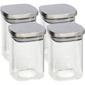 Gerimport Gerim - Voedsel/etenswaren 4x voorraadpotten 1100ml glas en RVS deksel