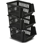 Whitefurze manden/organisers - 9x stuks - stapelbaar - zwart