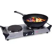 Kitchenbrothers Kookplaat – 2 Pits & Hittebestendige Handvatten – 2500 W – 54,3 x 22,8 x 10 cm – Zilver