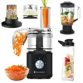 Kitchenbrothers Foodprocessor - 5 in 1 Multifunctioneel Model - Hakmolen - Groentesnijder - BPA Vrij - 0,5L - Keukenmachine - Uiensnijder - Zwart