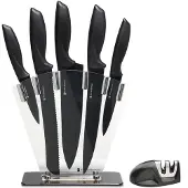 Kitchenbrothers Messenset - Messenblok - 7-Delig - met Messenslijper - Zwart