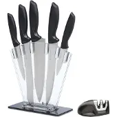 Kitchenbrothers Messenset - Messenblok - 7-Delig - met Messenslijper - RVS/Zwart