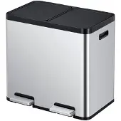 EKO - Essential 1 Recycler pedaalemmer 22+22 liter - Stainless Steel Plastic - mat RVS - Prullenbak