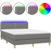vidaXL Boxspring met matras en LED stof donkergrijs 140x190 cm