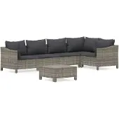 vidaXL 6-delige loungeset voor de tuin met kussens, grijs, polyrotan