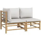vidaXL 2-delige Loungeset met kussens bamboe lightgrijs
