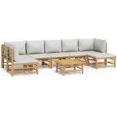 vidaXL 8-delige Loungeset met kussens bamboe lichtgrijs