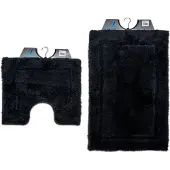 Wicotex - Badmat set met Toiletmat - WC mat met uitsparing Zwart uni - Antislip onderkant