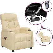 vidaXL Massagestoel elektrisch stof crèmekleurig