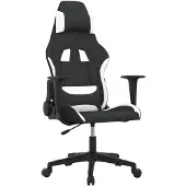 vidaXL Gamingstoel met massagefunctie, zwart en wit, met stoffen bekleding