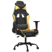 vidaXL Gaming stoel met massagefunctie en voetsteun, zwart, goudkleurig, kunstleer
