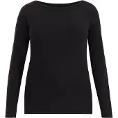We fashion - Dames T-shirt met boothals- Curve - Zwart - Katoen - Plus Size Maat: 44