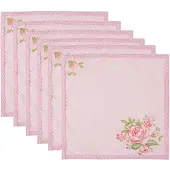 Clayre & Eef Servetten Katoen Set van 6 40x40 cm Roze Vierkant Rozen Roze