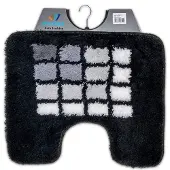 Wicotex - Toiletmat Zwart met Witte blokjes - Antislip onderkant - WC mat met uitsparing - Afmeting 50x60cm