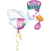 Amscan folieballon it's a girl ooievaar 81 x 35 cm roze/wit