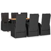 vidaXL 7-delige tuinset met kussens, zwart, van polyrotan