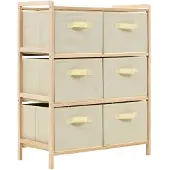 vidaXL Opbergmeubel met 6 stoffen manden cederhout beige