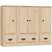 vidaXL Hoge kasten 3 st bewerkt hout sonoma eikenkleurig