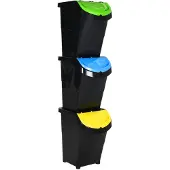 vidaXL Afvalcontainers met deksels, 3 stuks, stapelbaar, zwart, PP, 120 liter