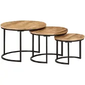 vidaXL Tafeltjesset 3 st massief ruw mangohout