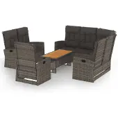 vidaXL 4-delige Loungeset met kussens poly rattan grijs