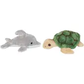 Ravensden Zeedieren serie zachte pluche knuffels 2x stuks - Dolfijn en Zeeschildpad van 15 cm - Knuffel zeedieren