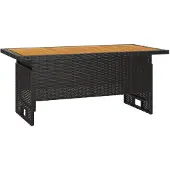 vidaXL Tuintafel zwart, 100x50x43/63 cm, acaciahout en polyrotan