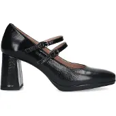 Manfield Zwarte leren mary jane pumps | Maat 40