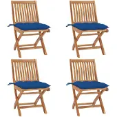 vidaXL Tuinstoelen 4 st inklapbaar met kussens massief teakhout
