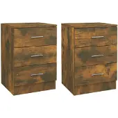 vidaXL Nachtkastjes 2 st 38x35x56 cm bewerkt hout gerookt eikenkleurig