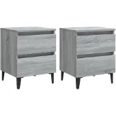vidaXL Nachtkastjes 2 st met metalen poten 40x35x50 cm grijs sonoma