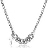 LGT JWLS Zilverkleurige Heren Ketting Met Schakel en Kruis