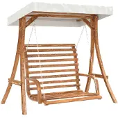 vidaXL Schommelbank met luifel vurenhout met teak afwerking