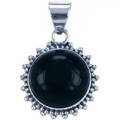MOOYE ® - Collectie Zilveren Onyx rond met kartelrand ketting hanger
