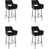 Bronx71 Velvet barkruk Mika zwart 78 cm - Barkrukken set van 4 - barstoel