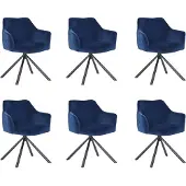 Bronx71 Velvet eetkamerstoel Furtado draaibaar blauw - Eetkamerstoelen set van 6 - stoel