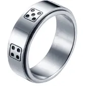 LGT JWLS Stalen mannen ring Dobbelsteen spinner Zilver-17mm