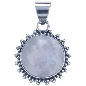 MOOYE ® - Collectie Zilveren Maansteen rond met kartelrand ketting hanger